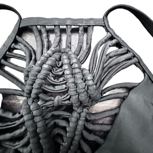 Black Tankini Braided‎ Front Size Medium Pool Beach Backless Halter Tie - Picture 6 of 8